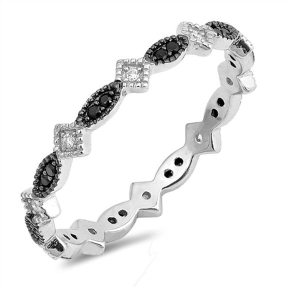 Eternity Black Cubic Zirconia Ring .925 Sterling Silver Band Jewelry Female Male Unisex Size 10