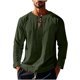 thumbnail image 4 of Blusas y camisas de manga larga con cuello redondo para hombre, informales, de color liso, con hombros descubiertos, rectas, con lazo en el pecho, cuello redondo, manga larga, blusas de licra., 4 of 8