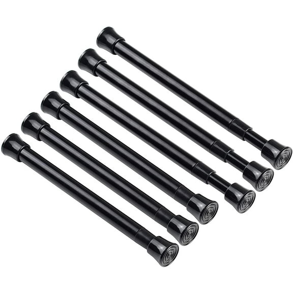 KXLIFE 6 PCS Small Spring Tension Curtain Rod 7.5-11.5 Inch, No Drilling Adjustable Short Tension Rod for Window Cupboard Closet, Black