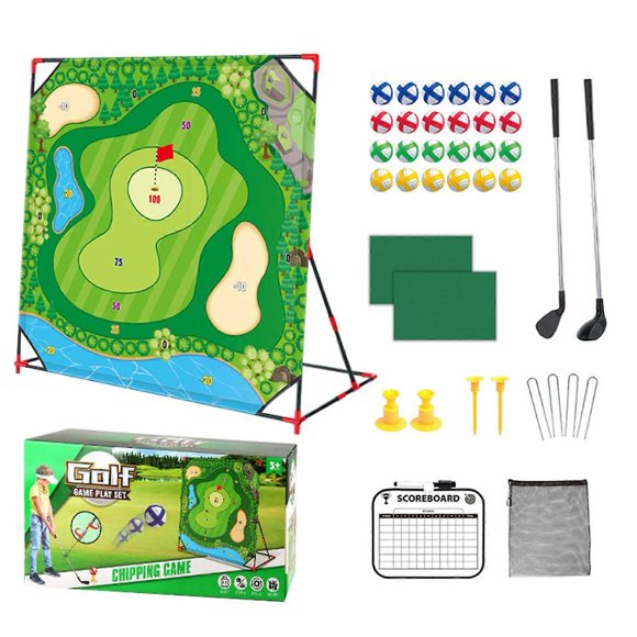 Chip and Stick Golf Game Indoor Golf Game, With Club Balls Storage Bag, Swing Training Tool for Kids and Adults, Green