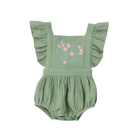 

EYIIYE Newborn Baby Girls Summer Floral Embroidered Ruffle Sleeve Romper Bodysuit 0-18 Months
