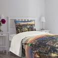 thumbnail image 5 of Ambesonne Landscape Quilted Bedspread Set 2 Pcs, Urban Skyline of NYC, Twin Size, Orange Blue, 5 of 6