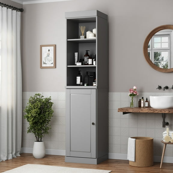 100% Solid Wood 16.5" Bathroom Storage Cabinet with Solid Doors and Adjustable Shelves