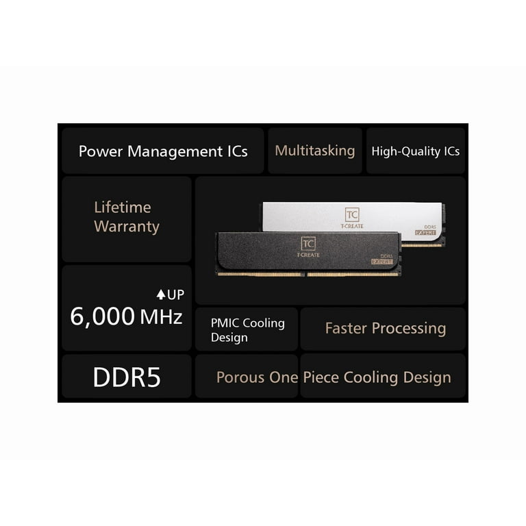 TEAMGROUP T-CREATE 32GB (2x16GB) DDR5 6000 Desktop Memory, CL30