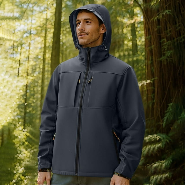 Pisexur Jackets for Men Comfortable Coats for Men Man Solid Color Windproof Water Prooft Zipper Pocket Drawstring Hooded Outdoor Jacket Coat Gray,3XL