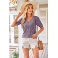 thumbnail image 2 of Arach&Cloz Women's V-Neck Short Sleeve Special Rib Knitted Pattern Casual Tops Sweater Spring Summer 2025, 2 of 6