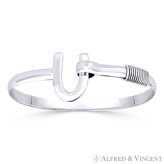 "U" Charm & Coiled Wire Cuff Bangle in Solid .925 Sterling Silver