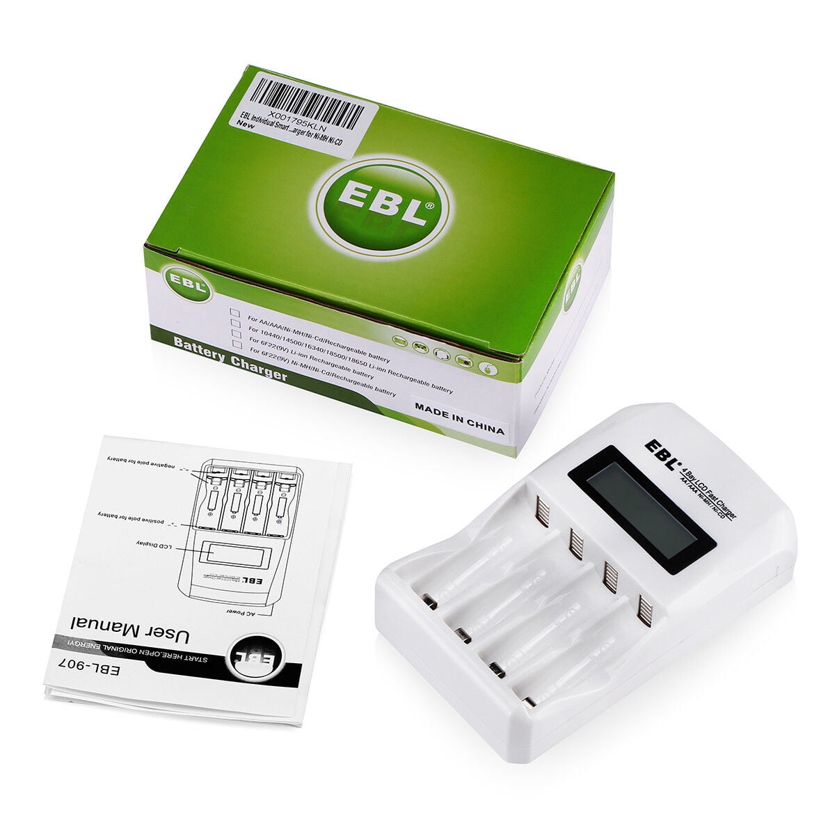 EBL Rechargeable AAA Batteries 800mAh (112 Pack) with Smart LCD Individual AA/AAA Rechargeable Battery Charger