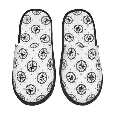

Sigee Retro Compass for Cozy Furry Slippers Super Soft Indoor and Outdoor Use Non-Slip Sole Slip On House Slippers-Medium
