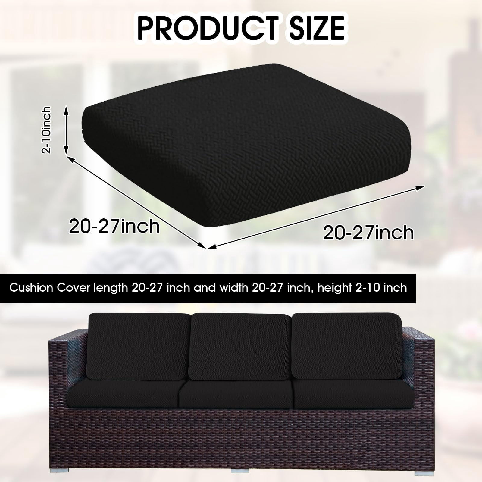 Outdoor Waterproof Couch Cushion Covers, Stretch Individual Patio Chair Cushion Outdoor Seat Cushion Pad