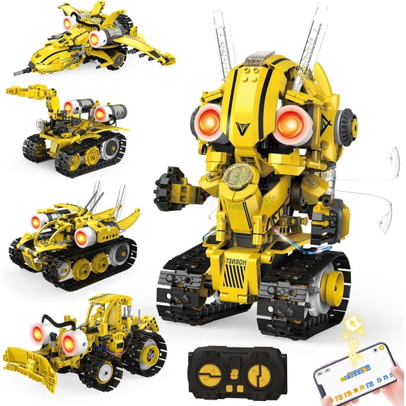 5-in-1 STEM Robot Building Kit for Kids Ages 8-16, Remote & App Controlled, Rechargeable Engineering Learning DIY Coding Toy, Educational Building Blocks Gift for Girls & Boys