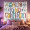 thumbnail image 2 of Calm Kind Confident Words on White with Rainbow, Cheerful Illustration for Kids, Affirmation Wall Art, Back to School Gift, Tapestry Wall Hanging for Bedroom and Study Room, 2 of 7