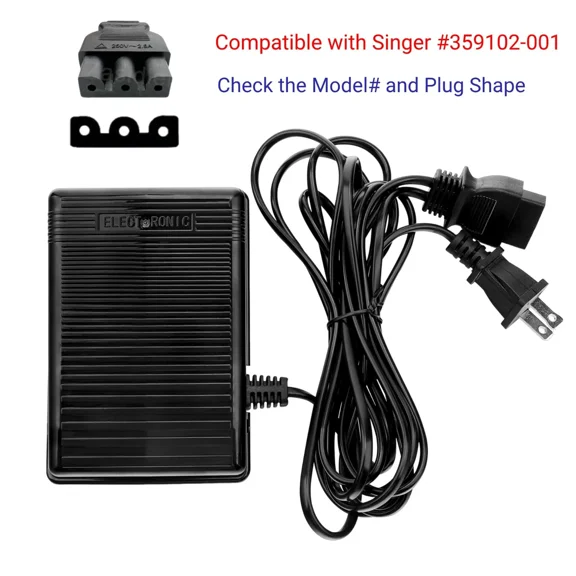 Foot Pedal Power Cord Replacement for Singer Sewing Machine, D Shape Plug Compatible with Singer 4452 4432 4423 4411 5554 5532 5523 5511 m1150 m1500 m2100(359102-001)