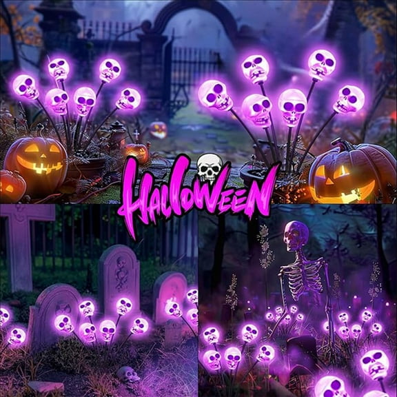 2 Pcs Outdoor Halloween Decorations Waterproof Halloween Solar Lights Scary Ghost Lights for Garden Yard Lawn Pathway (Purple)