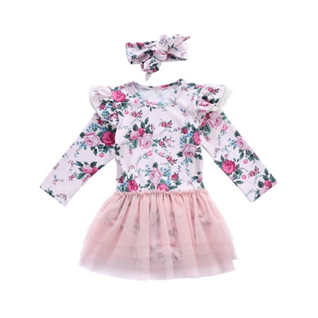 

VIKING GLORY Newborn Infant Baby Girl Floral Lace Tulle Romper Jumpsuit 2Pcs Set Outfits