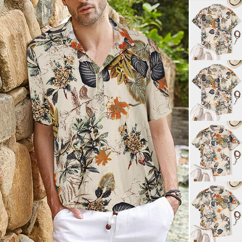 INCERUN Men's Vintage Short Sleeve Floral Print Hawaii Casual Shirts ...