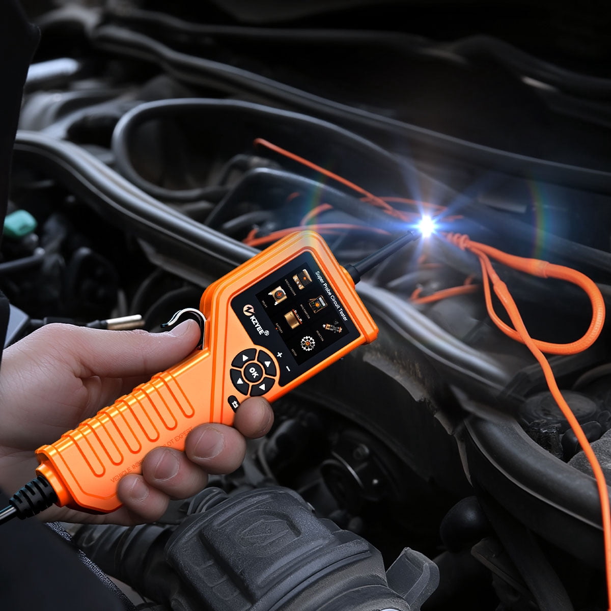 KZYEE KM601 Super Probe Circuit Tester, 12V 24V Automotive Power Circuit Probe Kit, Multimeter/Oscilloscope/Relay Test/Battery Test/Fuel Injector Test, Short Finder, 30FT Cable