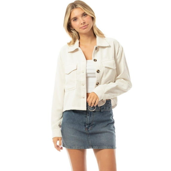 MixMatchy Women's Semi Cropped Corduroy Button Up Shacket