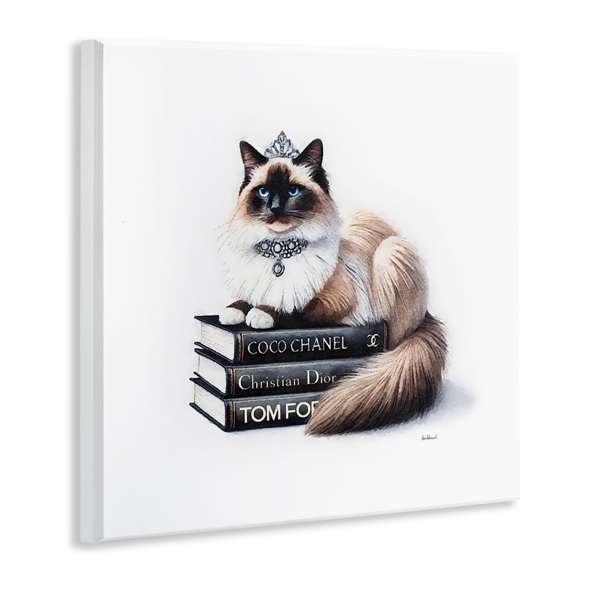 Stupell Industries Elegant Glam Cat & Books Animals Painting Unframed Art Print Wall Art, 12 x 12