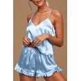 thumbnail image 4 of SOMER Sexy Pajamas for Women Set Silk Satin Ruffled Cute Pajama Sets for Women 2 Piece Cami White Shorts Sets Cozy Sleepwear, 4 of 8