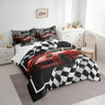 thumbnail image 6 of Feelyou Red Cartoon Car Bedding Comforter Set 7pcs, Sports Car Queen Bedding Sets, Checkered Geometric Queen Sheet Sets, Super Cozy Room Decor, 6 of 7