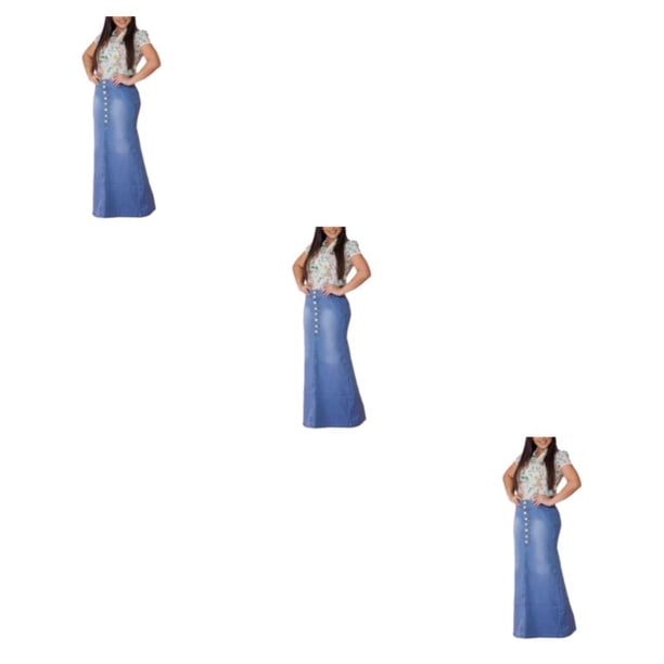 Qarigey vaquera larga a la moda: ajuste cómodo, botón favorecedor, larga de mezclilla lavada, faldas para mujer, Maxi índigo S 1 Type1 NO1