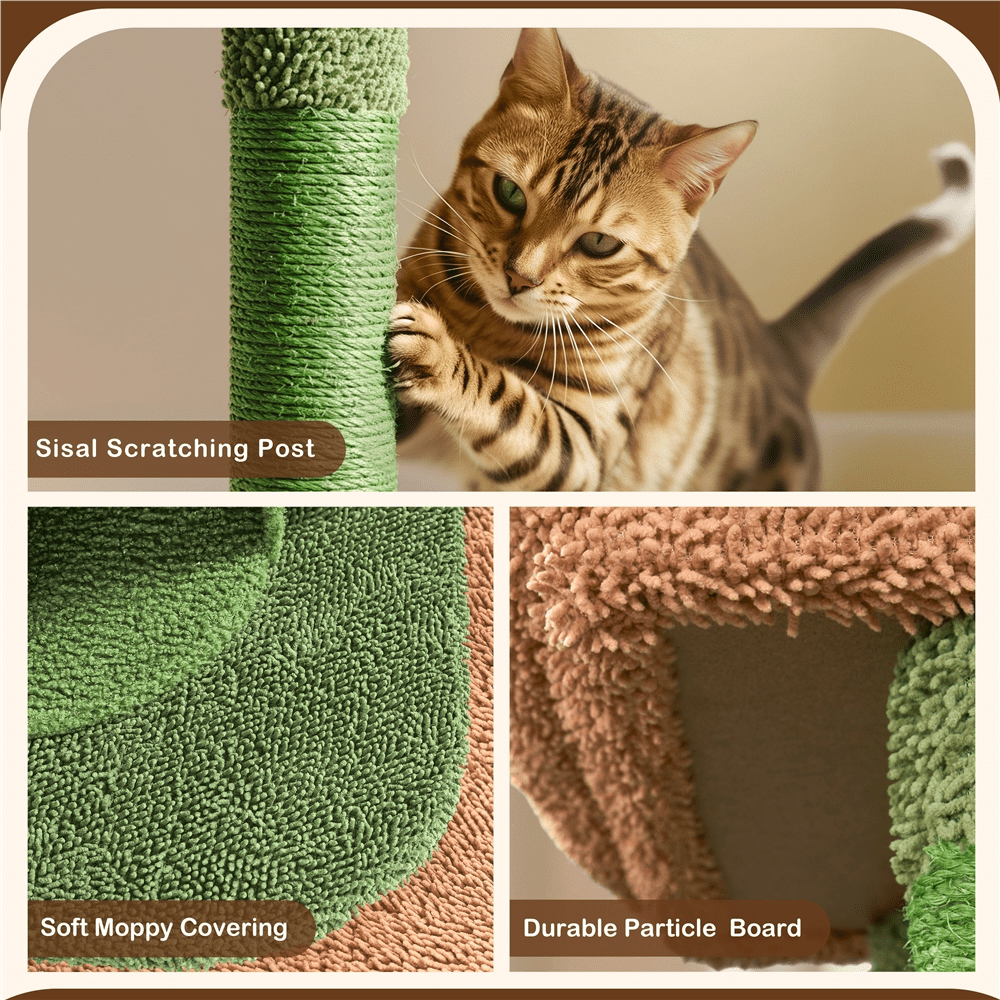 Yaheetech 42" Height Cactus Cat Tree with Scratching Posts, Basket & Ladder, Green/Brown