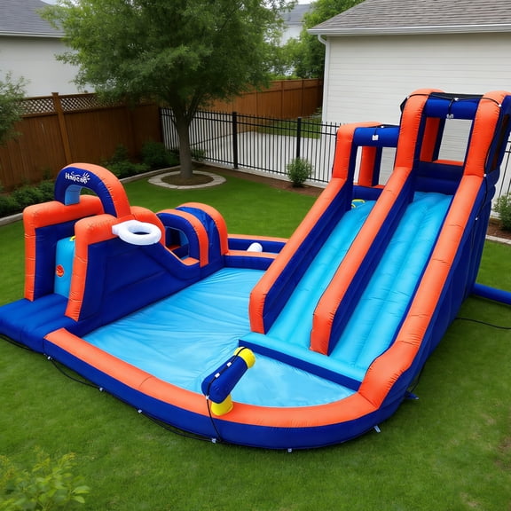 Hapcap Inflatable Water slide with Climbing, Slides, and Pool for Kids, Bounce House with Tunnel and Air Blower