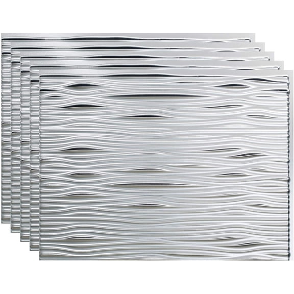 FASÄDE Waves Decorative Vinyl 18in x 24in Backsplash Panel in Brushed Aluminum (5 Pack)