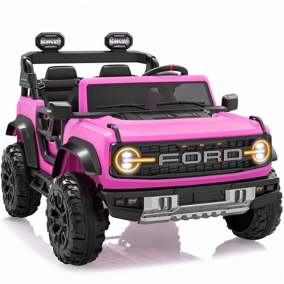 iYofe 24V 2 Seater Ford Bronco Raptor Powered Ride on Cars, Electric Toy Car for Kids with Remote Control, 4 Wheels Suspension, Music, Ages 3-8, Pink