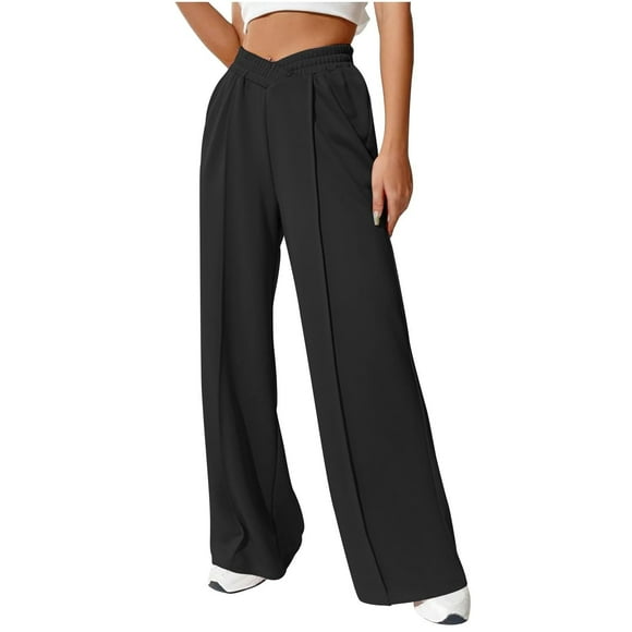 SNOWSONG Pants for Women Clearance! Women Loose Comfortable Solid Color Leisure Home Wide Leg Sports Pants, Women's High Waisted Pants, Flare Sweatpants, Wide Leg Dress Pants 1*PC pants Black S