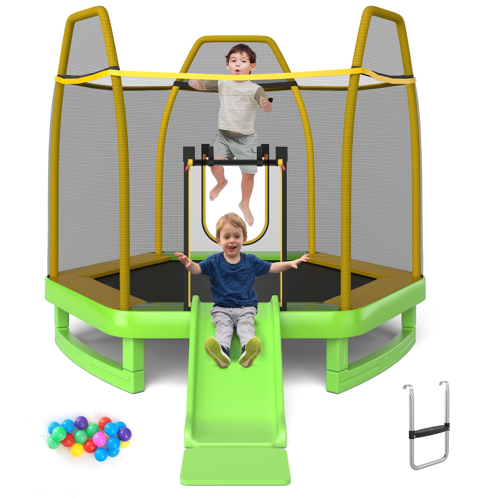 Free Shipping Little Tikes Climb n Slide 7ft Trampoline Outdoor Ages 3 10 with Slide and Climbing Steps Boys and Girls Attached Shoe Holder Walmart