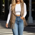 thumbnail image 2 of Women's Fringe Vest Lapel Vest Sleeveless Vest Trendy Fall Spring Layerlook Khaki XL, 2 of 9