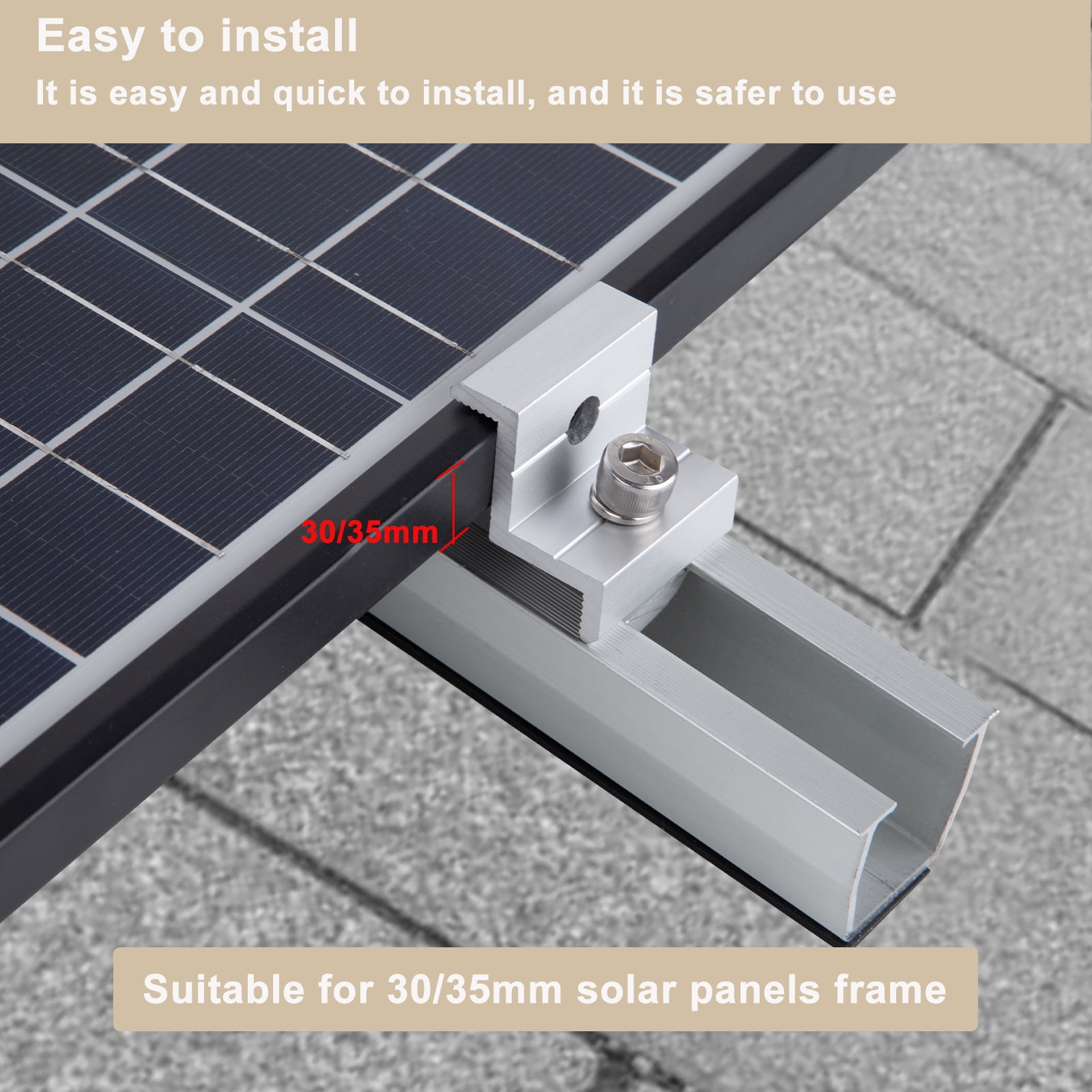 Solar Panel Bracket Kit, 4Pcs Solar Roof Mounting 30mm/35mm Rail Clamp Kit for 1 Pieces Solar Panels, Suitable for Metal Roof, Tin Roof, Flat Roof, Sheet Roof