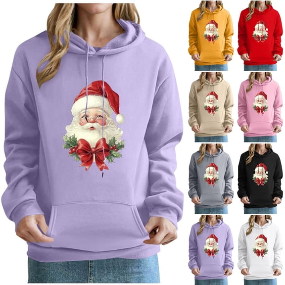 Fewfanhot Sweatshirts for Women Merry Christmas Graphic Oversized Fleece Hoodies Xmas Holiday Sweater with Pocket