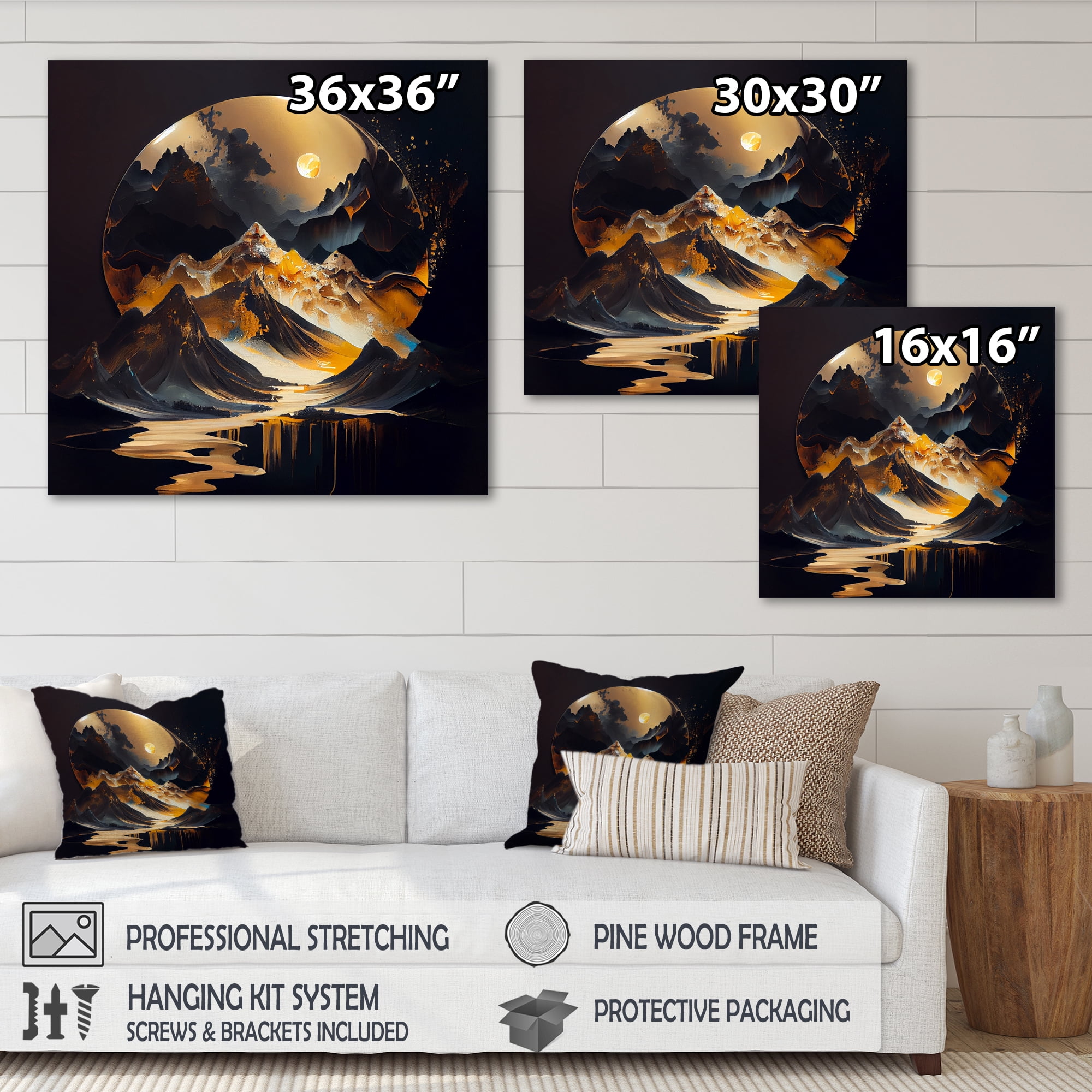 Designart Black And Gold Mountain Landscape II Canvas Wall Art