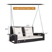 Topbuy Outdoor Wicker Porch Swing Bench 2-Person Patio Rattan Swing Chair W/ Soft Cushions White