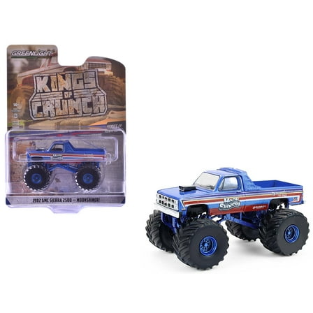 1982 GMC Sierra 2500 Monster Truck "Moonshiner!" Blue Metallic with Stripes 1/64 Diecast Model Cars by Greenlight