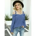 thumbnail image 6 of Womens Long Sleeve Cold Shoulder Knit Pullover Sweater Tops Loose Jumper Sweaters Blouse, Blue, Large, 6 of 7