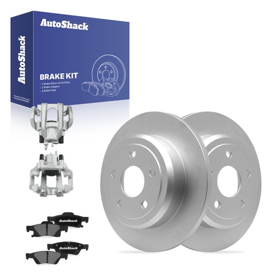AutoShack Rear Brake Rotors, Ceramic Pads & Calipers for Jeep & Dodge, Grand Cherokee 2011-2020 Durango 2011-2020, AWD RWD V6 3.0L 3.6L V8 5.7L - Coated - ArmorStop - 12.99" (330 mm), 5-Lug