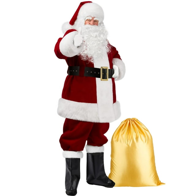 SuBleer Costume de Père Noël pour Hommes / Costume de Père Noël de Luxe pour Hommes / Costume de Père Noël Adultes Hommes -9 Pcs / Tenue de Père Noël Classique