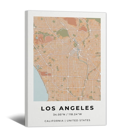 Los Angeles Line Street Map Canvas Wall Art, City of California Road Art Prints Modern Geographic Artwork Abstract Painting for Living Room Bedroom Home Office Decor
