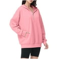 thumbnail image 4 of gbyLJF Women's Oversized Half Zip Pullover Solid Color Long Sleeve Hooded Tops Casual Comfy Hoodie with Large Pocket Winter Sweatshirt for Women, 4 of 8