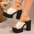 thumbnail image 6 of Women's Platform Heel Sandals, Chunky Heel Open Toe Mules for Women, Trendy Casual Slip On Sandals Wide Width for Spring Summer, Black/White, 6 of 10