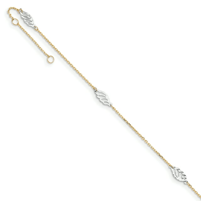 14k Two Tone Gold Leaf 9 Inch Plus 1 Anklet Ankle Bracelet Flower Gardening