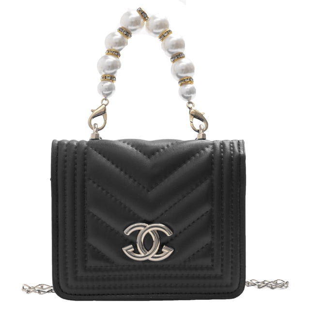 Bolso de mano para niña, de piel sintética, portátil, elegante, de moda, para la vida diaria, color negro