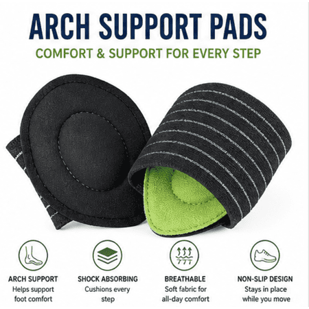 Arch Support Pads with Adjustable Strap – Comfortable Foot Support for Daily Wear, Breathable & Non-Slip Design, One Size Fits Most