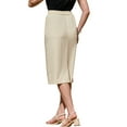 thumbnail image 3 of INSPIRE CHIC Cotton Linen Midi Skirt for Women Casual Back Slit High Waisted Skirt with Pockets S Beige, 3 of 6