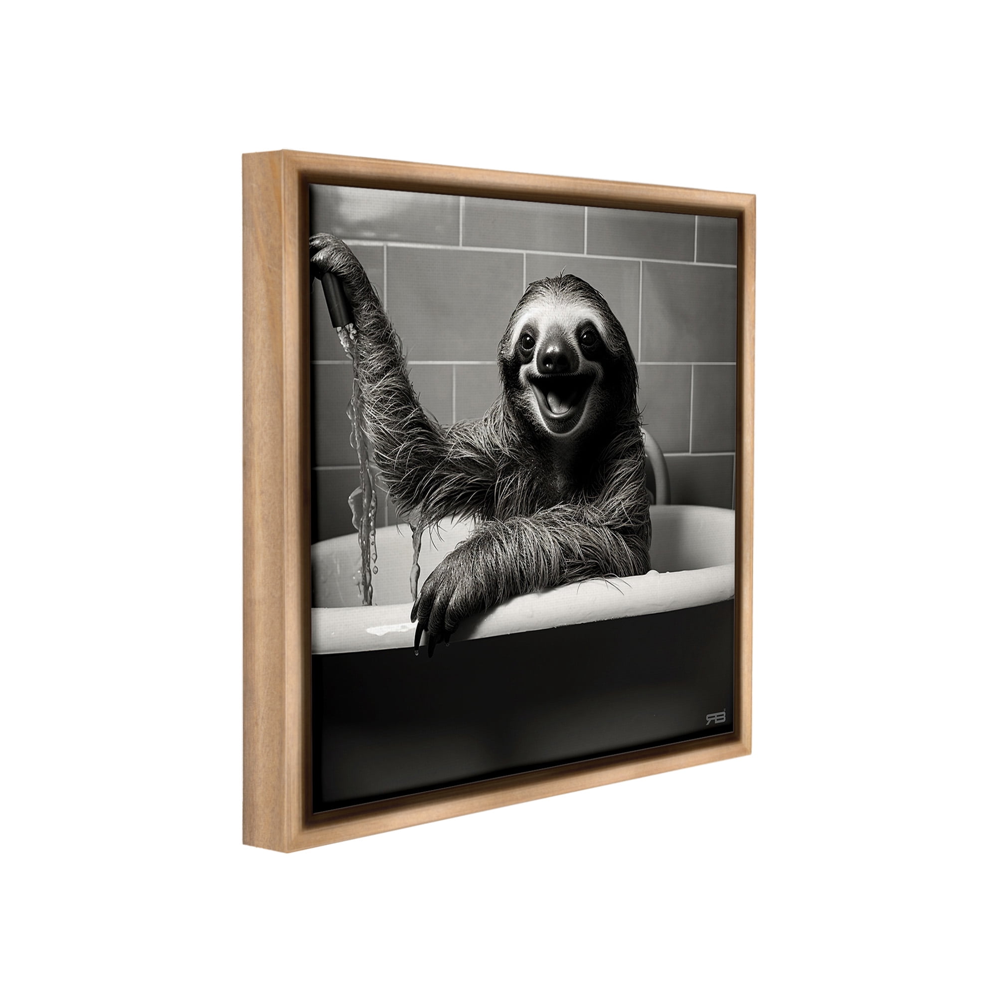 Stupell Industries Smiling Sloth in Tub Animals & Insects Painting Brown Floater Framed Canvas Art Print Wall Art, 18 x 18