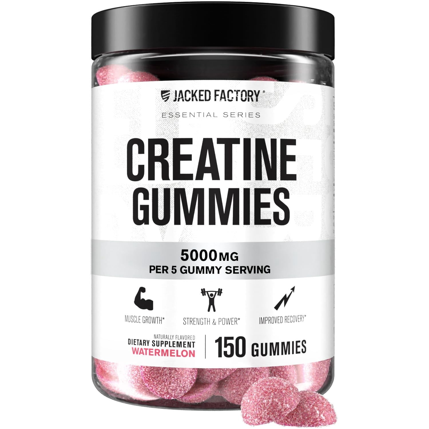 Jacked Factory Creatine Monohydrate Gummies 5g Daily Dose (1g per Gummy) - Creatine Gummy for Men and Women, Vegan-Friendly, Travel-Friendly, Third-Party Tested - 150 Gummies, Watermelon